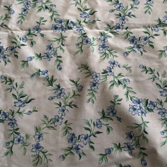 Vintage 90s Cottage Core Green Blue Floral King Flat Ruffled Sheet JCPenney USA - Picture 7 of 10